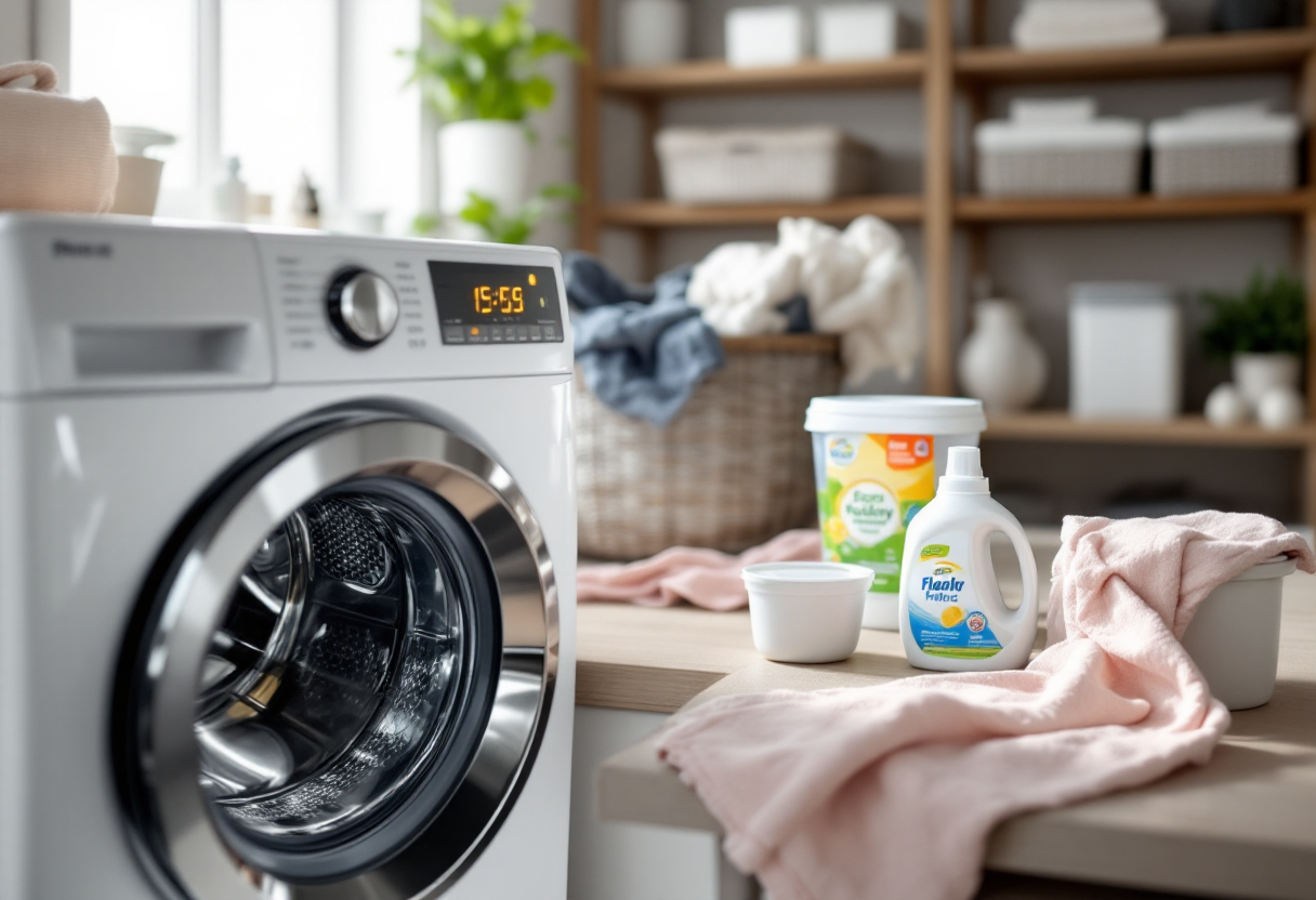 Lavatrice efficiente che risparmia energia e acqua