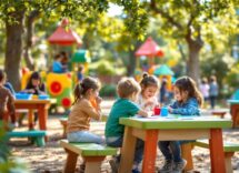 Bambini che giocano con giochi didattici colorati