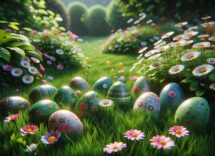 Bambini che partecipano a una caccia alle uova di Pasqua